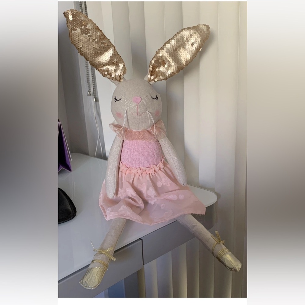 Decorative Ballet Bunny Doll with Sequin Ears Pink Dress – Weighted Home Décor